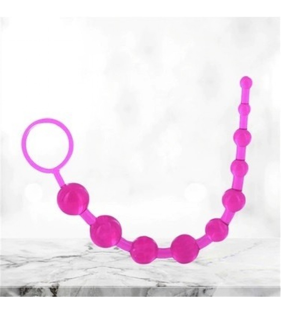 Anal ve Vajinal 25 CM Sıralı Jel Pembe Zevk Topları Anal Plug