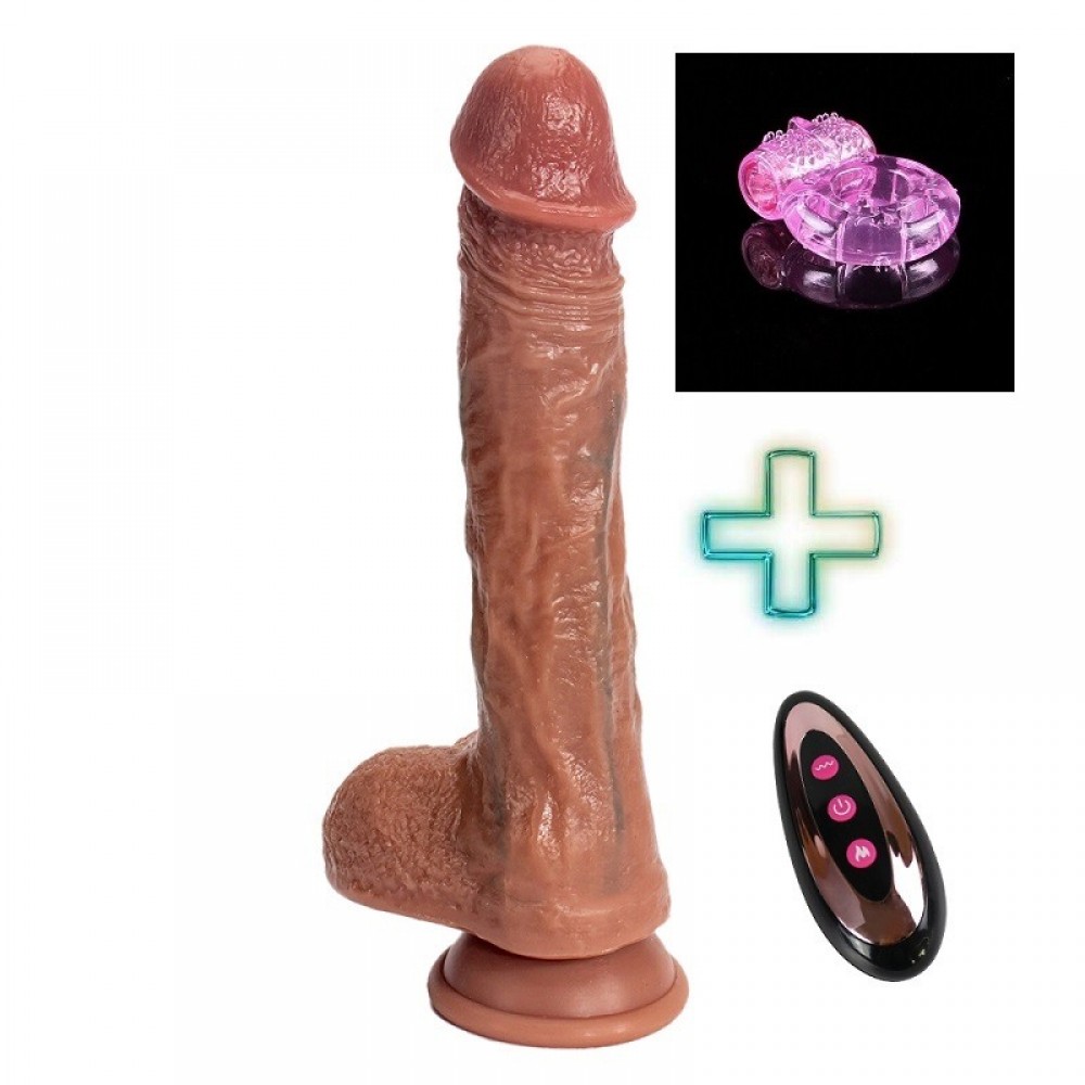Usb Şarjlı 21 Cm Isıtmalı Uzaktan Kumandalı Titreşimli Realistik Vibratör Penis Halkası Hediyeli