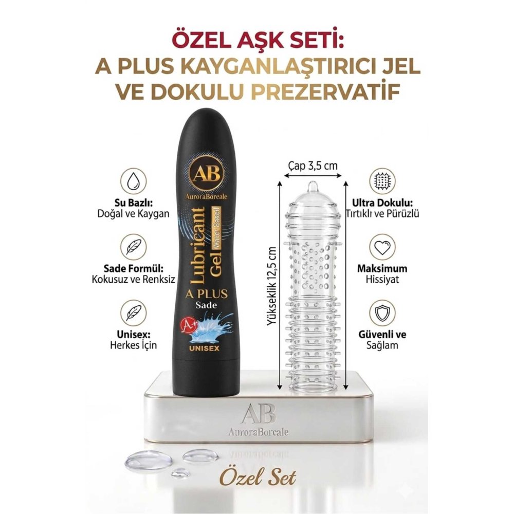 125 ML A Plus Sade Kayganlaştırıcı Jel Şeffaf Tırtıklı Prezervatif 2 li Özel Paket