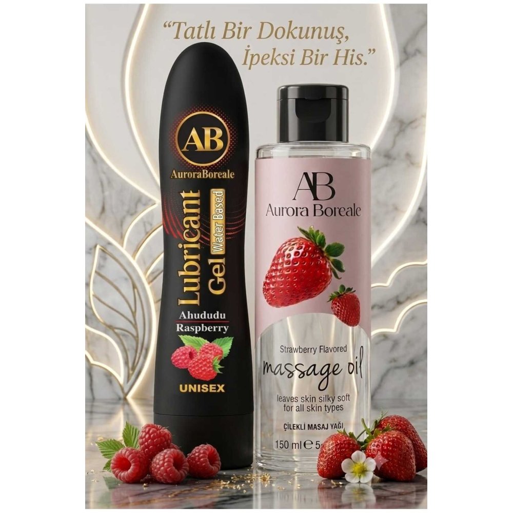125 ML Ahududu Aromalı Kayganlaştırıcı Jel Çilek Kokulu 150 ML Masaj Yağı 2 li Paket