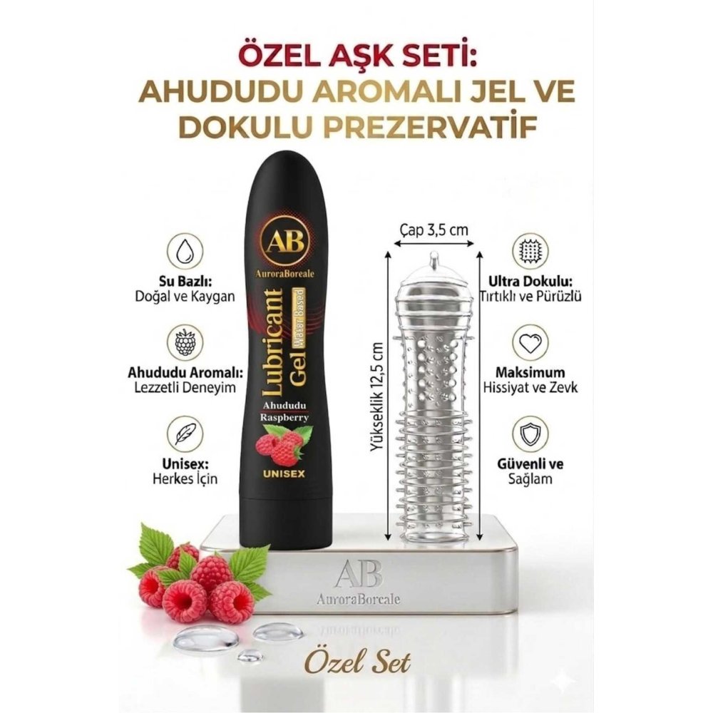 125 ML Ahududu Aromalı Kayganlaştırıcı Jel Şeffaf Tırtıklı Prezervatif 2 li Özel Paket