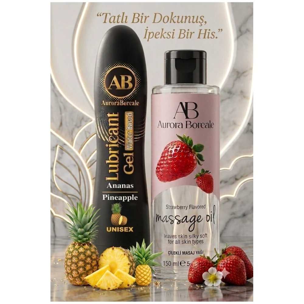 125 ML Ananas Aromalı Kayganlaştırıcı Jel Çilek Kokulu 150 ML Masaj Yağı 2 li Paket
