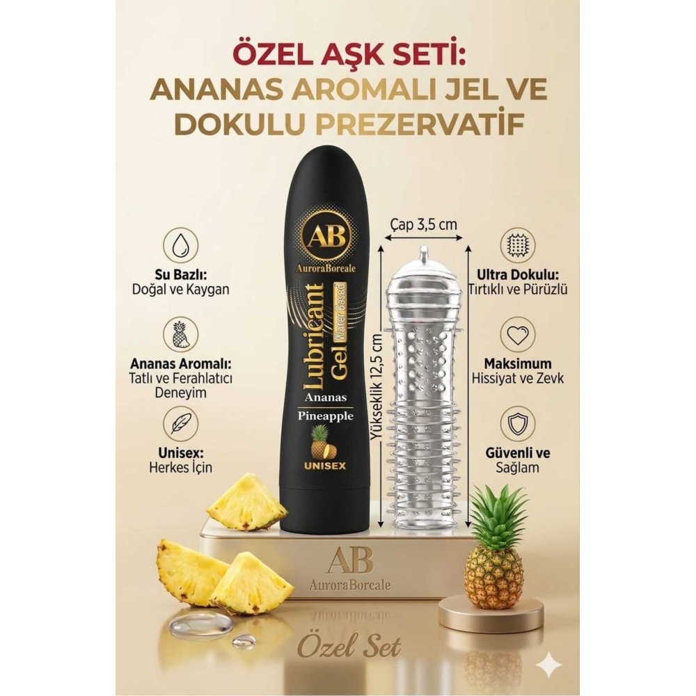 125 ML Ananaslı Kayganlaştırıcı Jel Şeffaf Tırtıklı Prezervatif 2 li Özel Paket