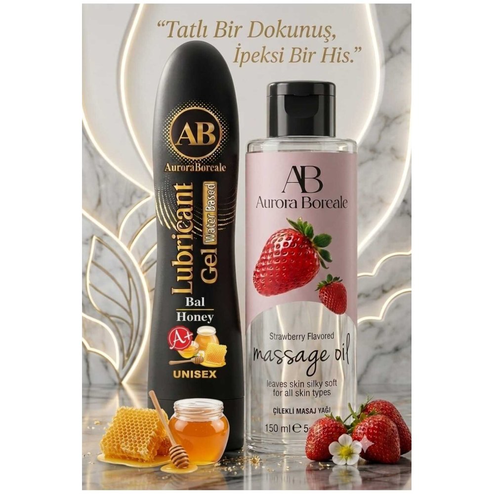 125 ML Bal Aromalı Kayganlaştırıcı Jel Çilek Kokulu 150 ML Masaj Yağı 2 li Paket