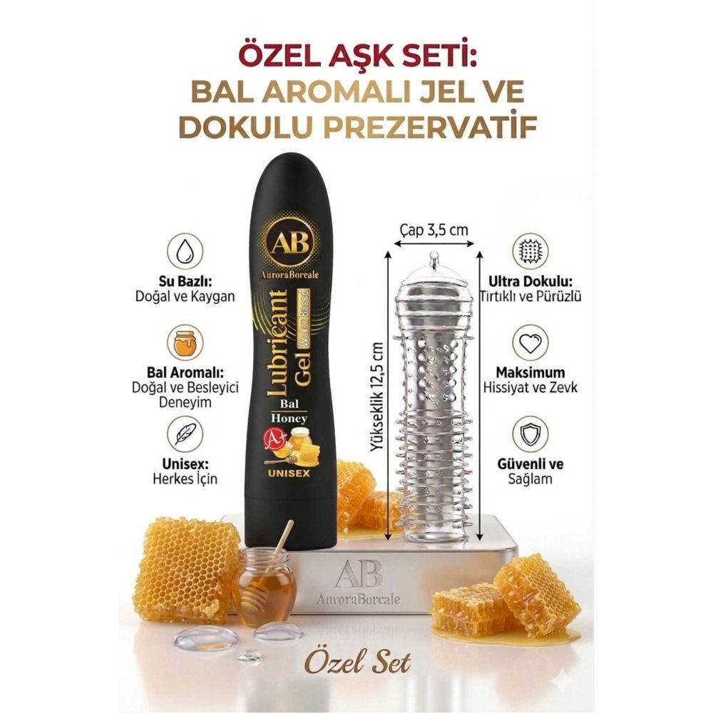 125 ML Ballı Kayganlaştırıcı Jel Şeffaf Tırtıklı Prezervatif 2 li Özel Paket
