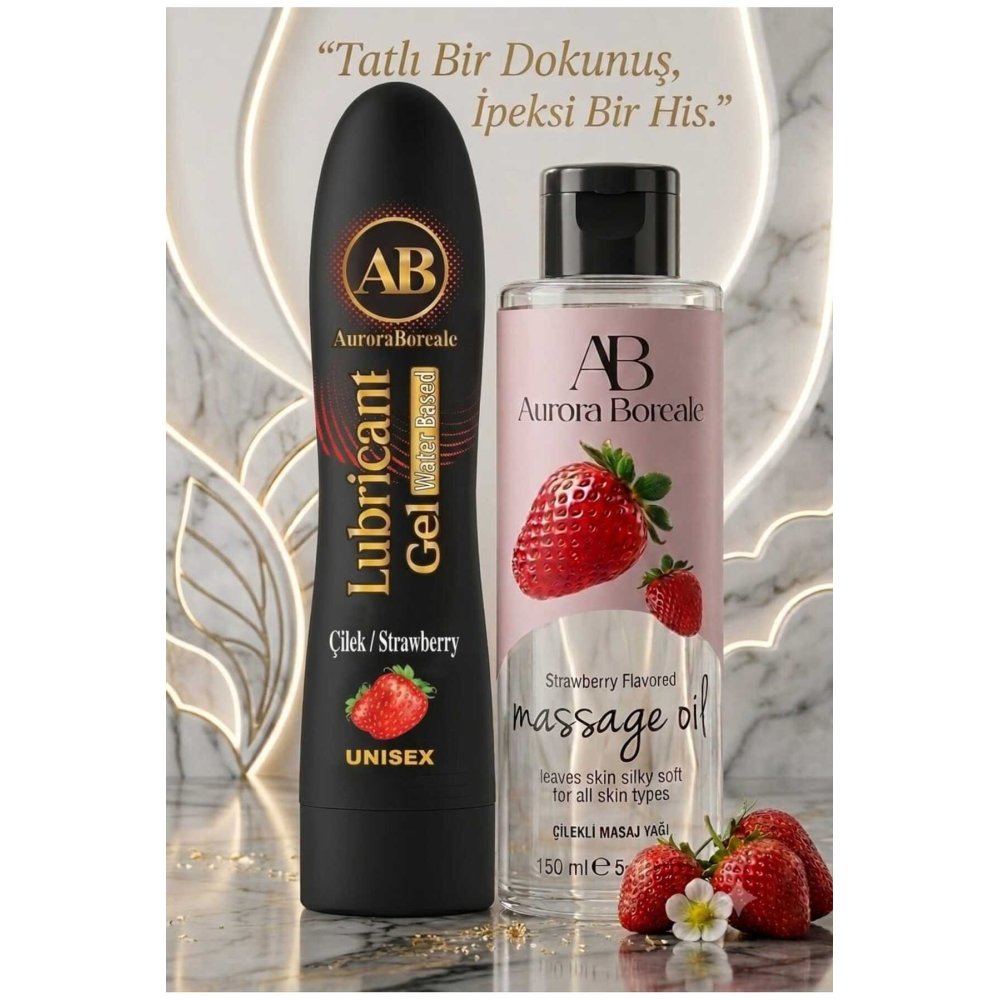 125 ML Çilek Aromalı Kayganlaştırıcı Jel Çilek Kokulu 150 ML Masaj Yağı 2 li Paket