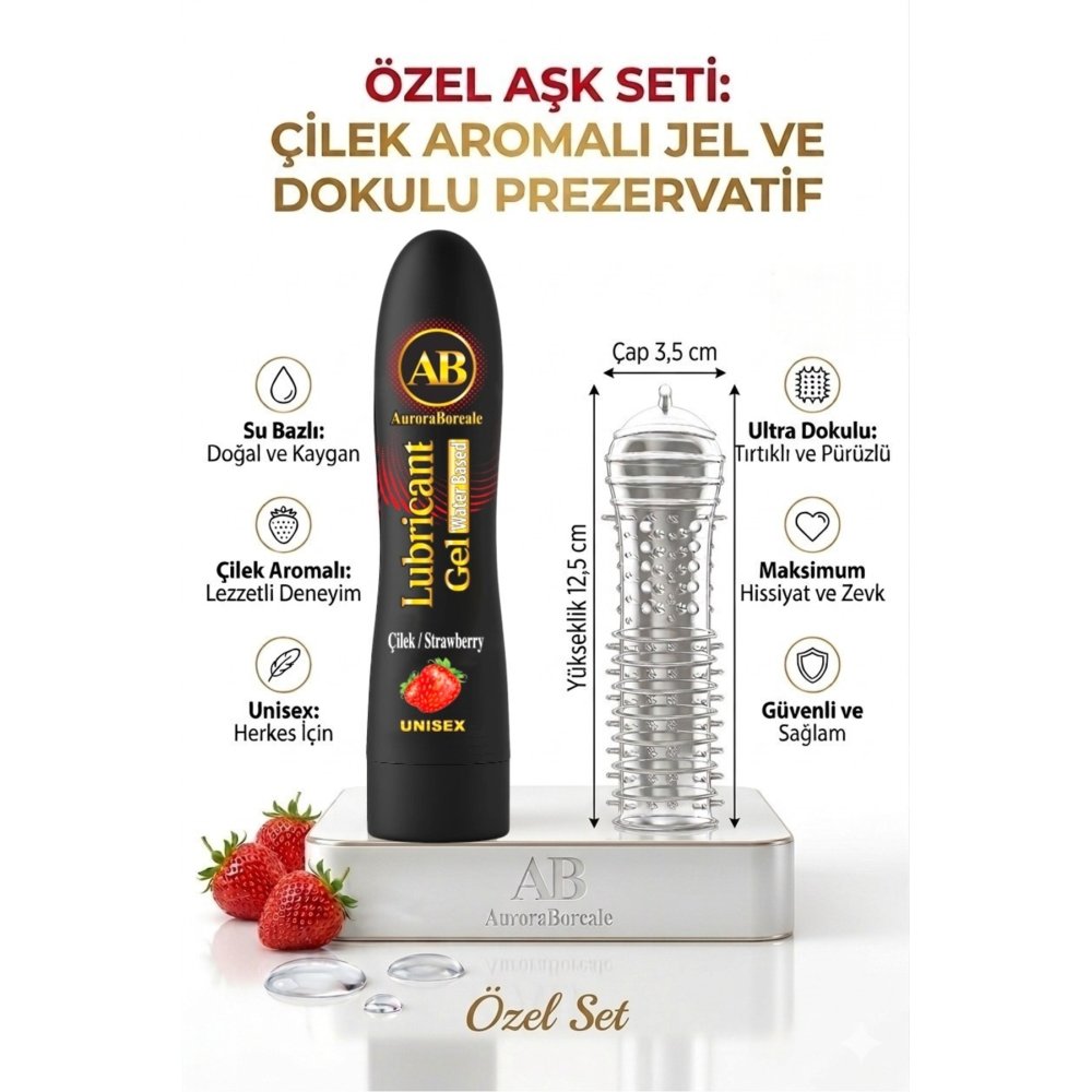 125 ML Çilekli Kayganlaştırıcı Jel Şeffaf Tırtıklı Prezervatif 2 li Özel Paket