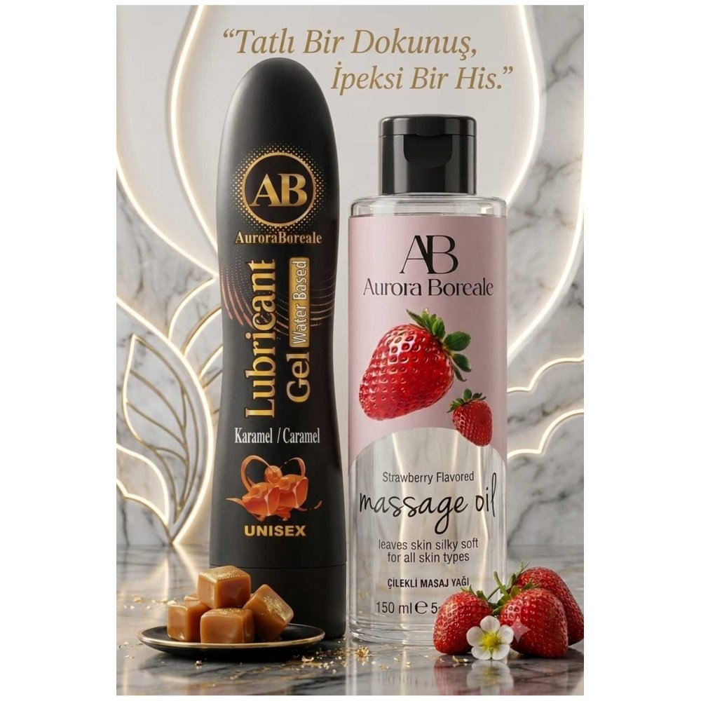 125 ML Karamel Aromalı Kayganlaştırıcı Jel Çilek Kokulu 150 ML Masaj Yağı 2 li Paket