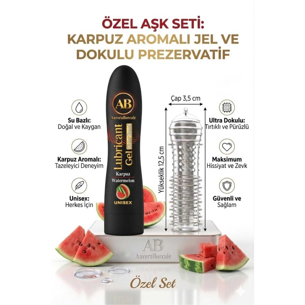 125 ML Karpuzlu Kayganlaştırıcı Jel Şeffaf Tırtıklı Prezervatif 2 li Özel Paket