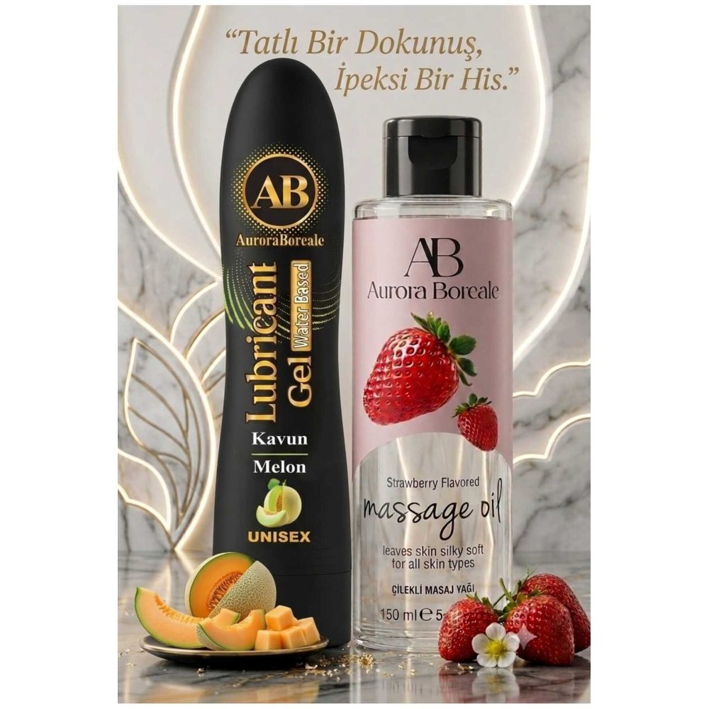 125 ML Kavun Aromalı Kayganlaştırıcı Jel Çilek Kokulu 150 ML Masaj Yağı 2 li Paket