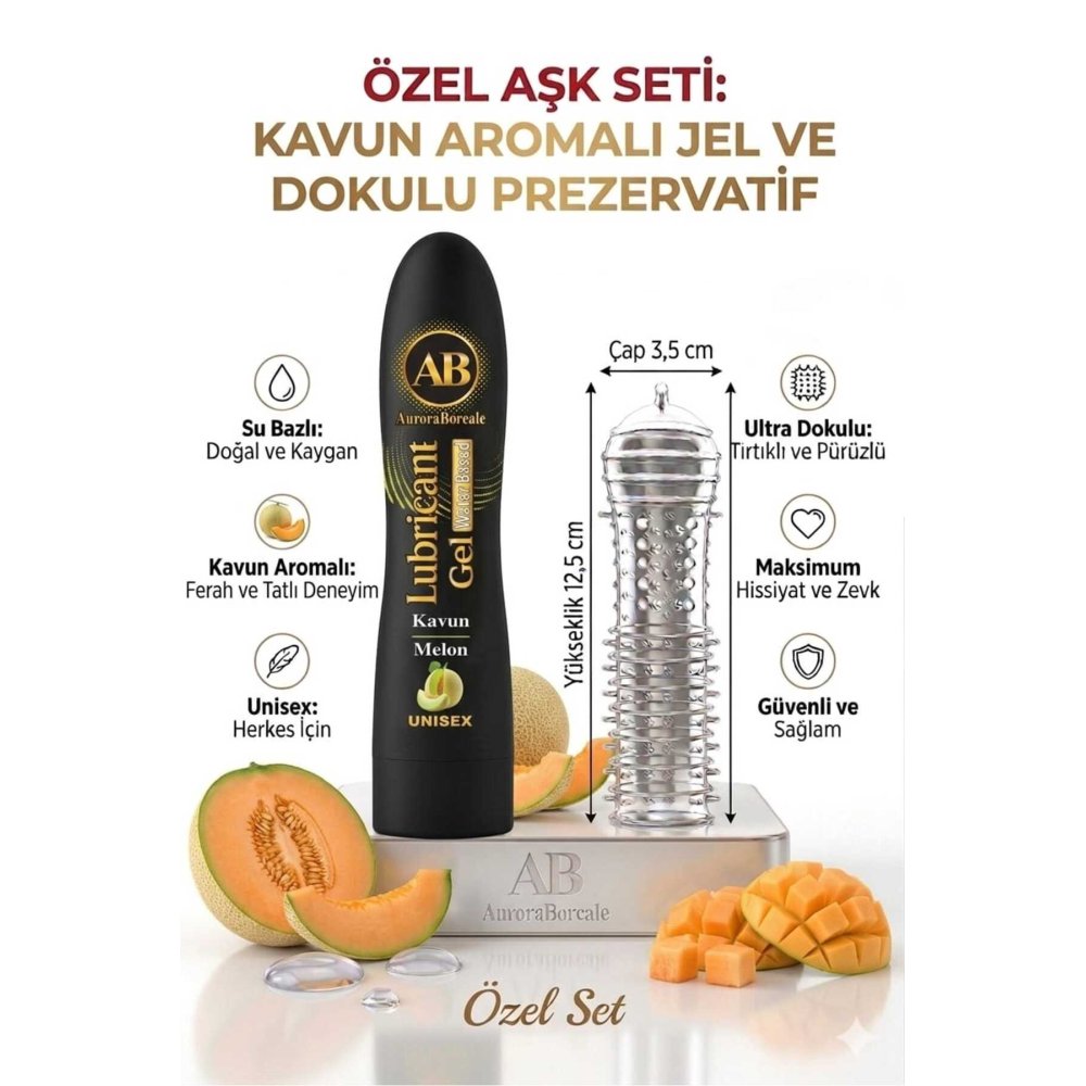 125 ML Kavunlu Kayganlaştırıcı Jel Şeffaf Tırtıklı Prezervatif 2 li Özel Paket
