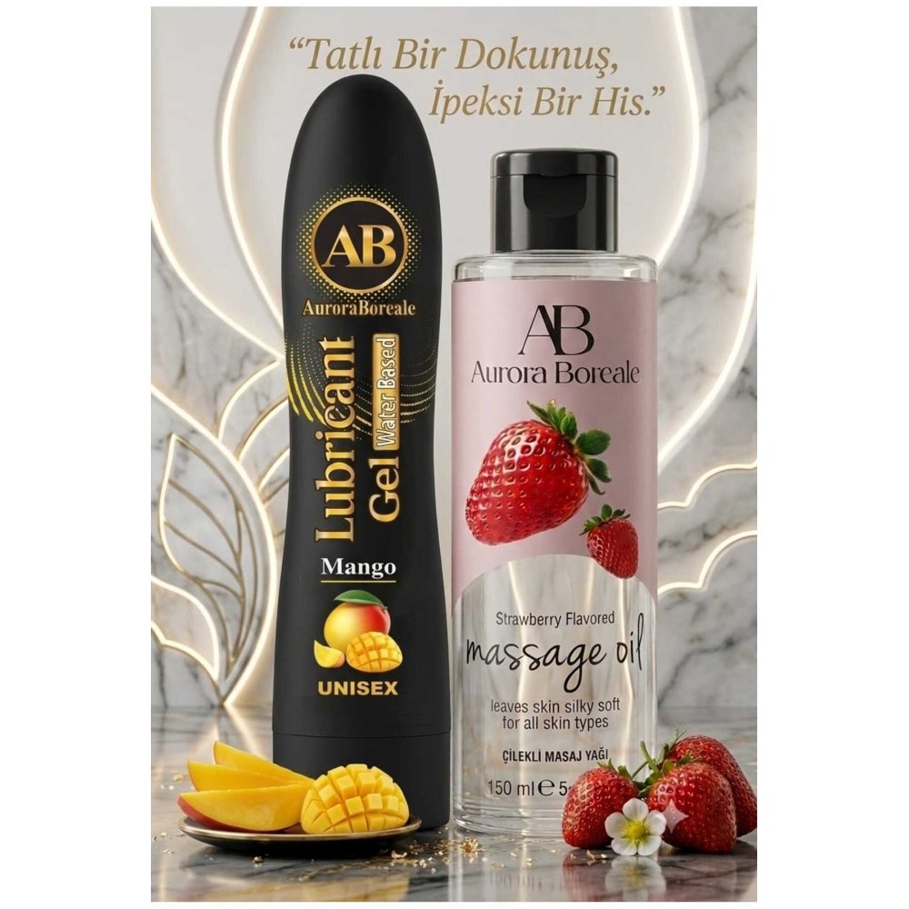 125 ML Mango Aromalı Kayganlaştırıcı Jel Çilek Kokulu 150 ML Masaj Yağı 2 li Paket