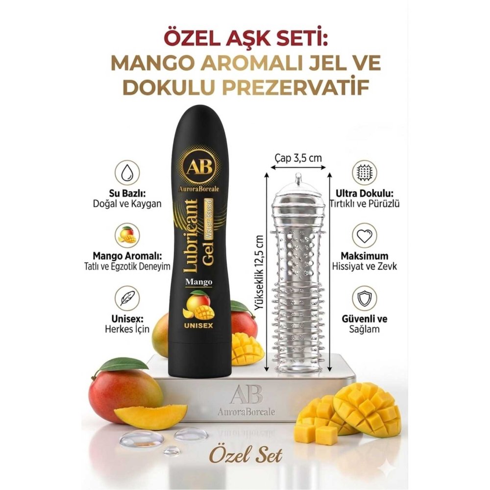 125 ML Mangolu Kayganlaştırıcı Jel Şeffaf Tırtıklı Prezervatif 2 li Özel Paket