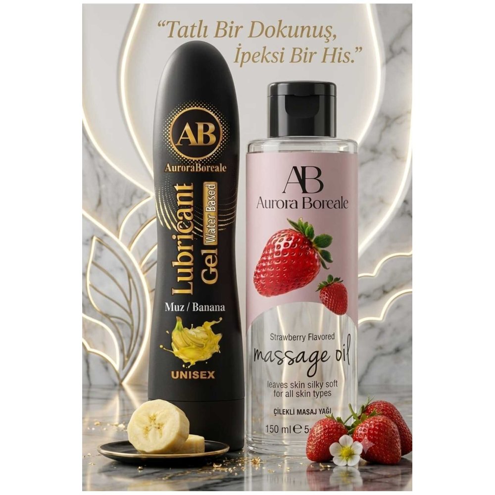 125 ML Muz Aromalı Kayganlaştırıcı Jel Çilek Kokulu 150 ML Masaj Yağı 2 li Paket