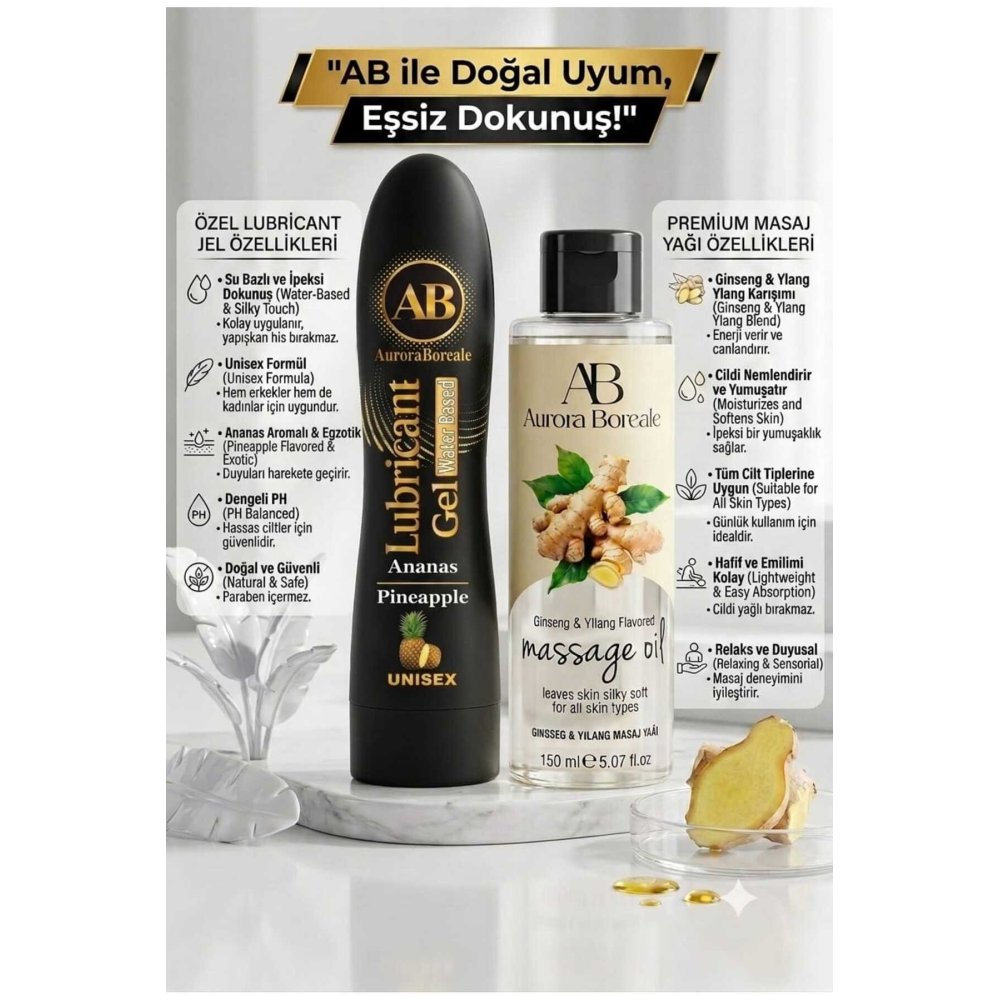 125 ML Premium Ananaslı Kayganlaştırıcı Lubricant Jel 150 ML Gingseng Kokulu Masaj Jeli 2 li Set