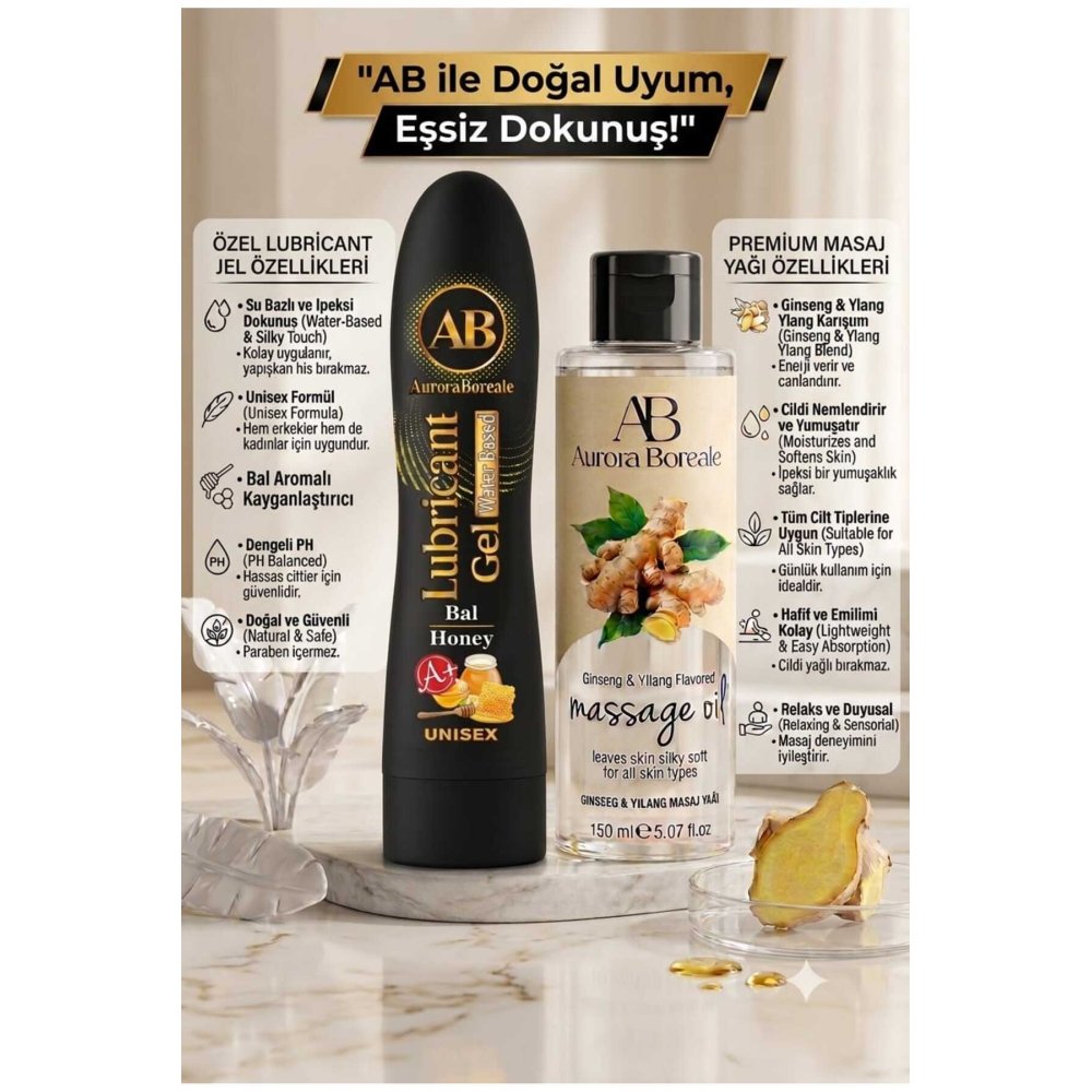 125 ML Premium Bal Aromalı Kayganlaştırıcı Lubricant Jel 150 ML Gingseng Kokulu Masaj Jeli 2 li Set