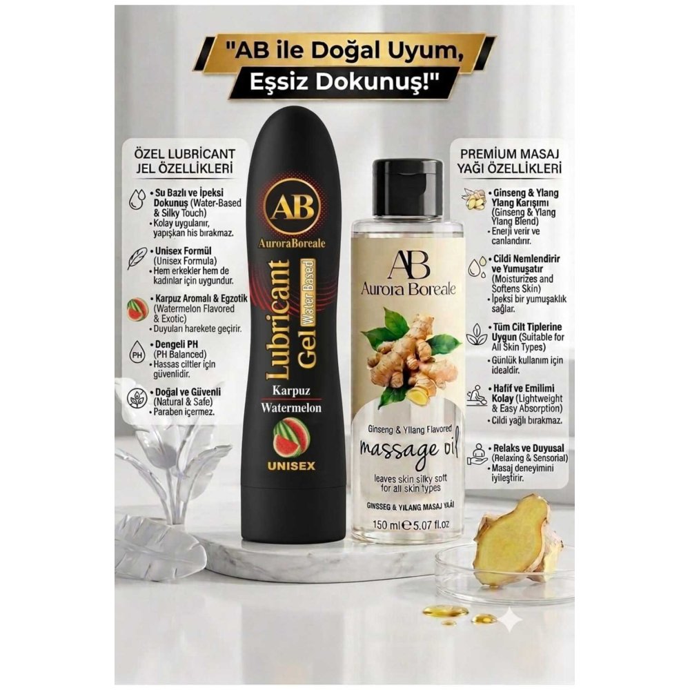 125 ML Premium Karpuz Aromalı Kayganlaştırıcı Lubricant Jel 150 ML Gingseng Kokulu Masaj Jeli 2 li Set