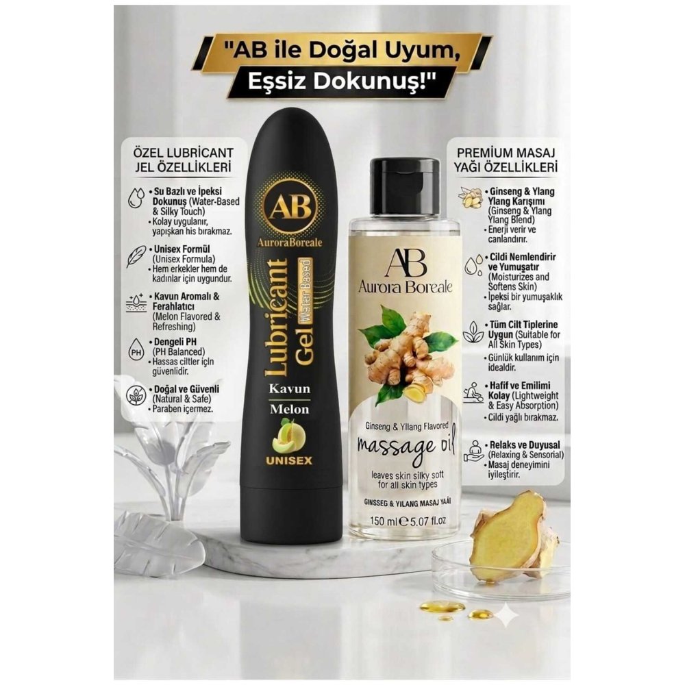 125 ML Premium Kavunlu Kayganlaştırıcı Lubricant Jel 150 ML Gingseng Kokulu Masaj Jeli 2 li Set