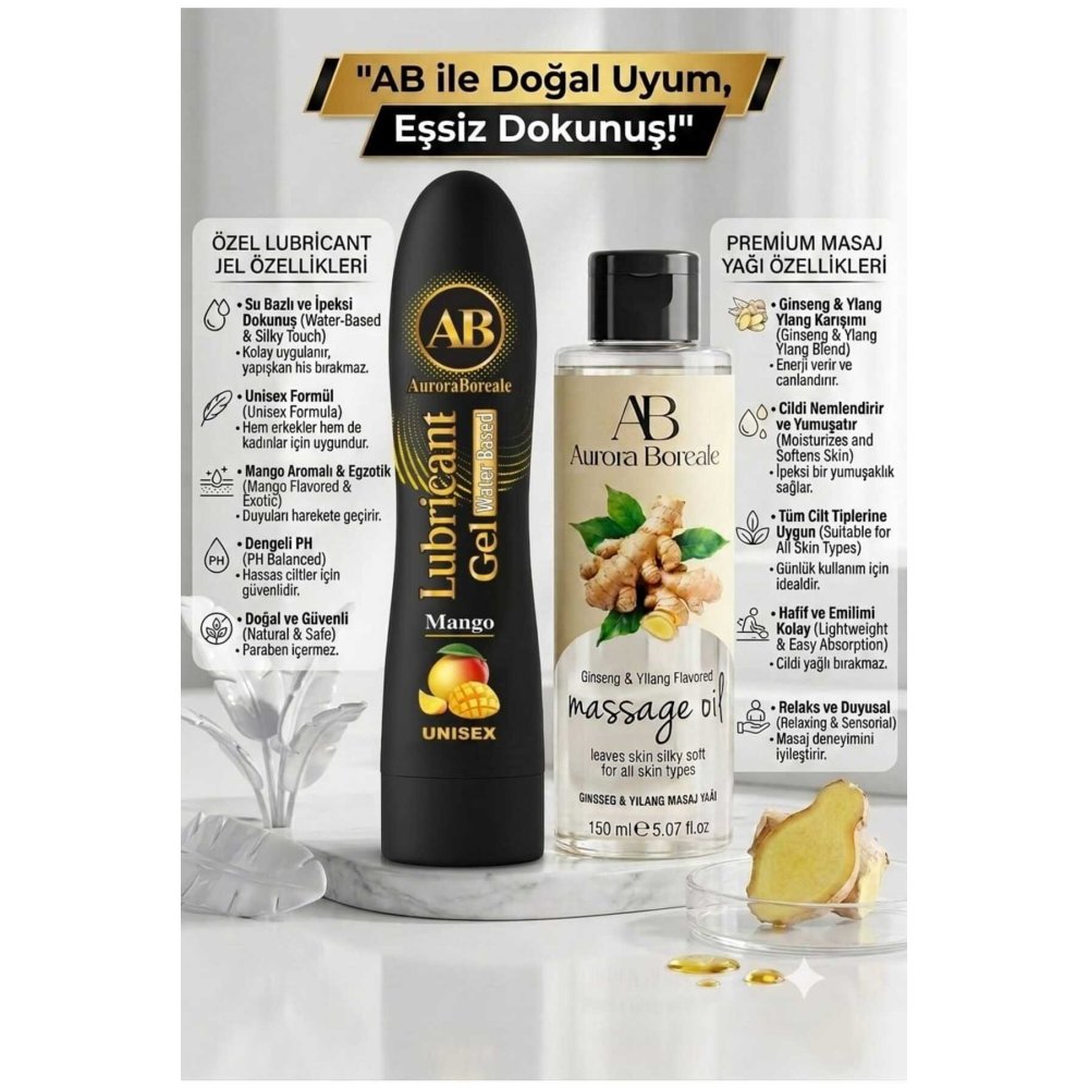 125 ML Premium Mangolu Kayganlaştırıcı Lubricant Jel 150 ML Gingseng Kokulu Masaj Jeli 2 li Set