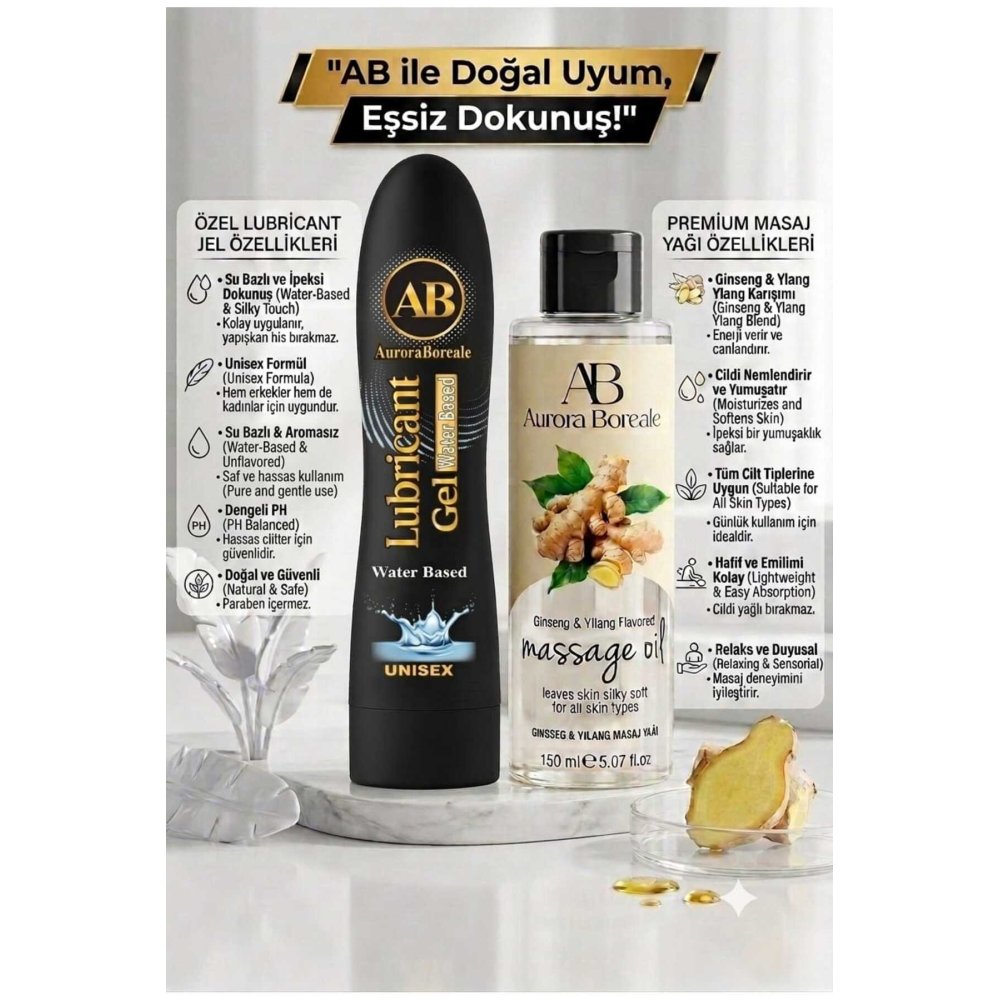 125 ML Premium Sade Su Bazlı Kayganlaştırıcı Lubricant Jel 150 ML Gingseng Kokulu Masaj Jeli 2 li Set
