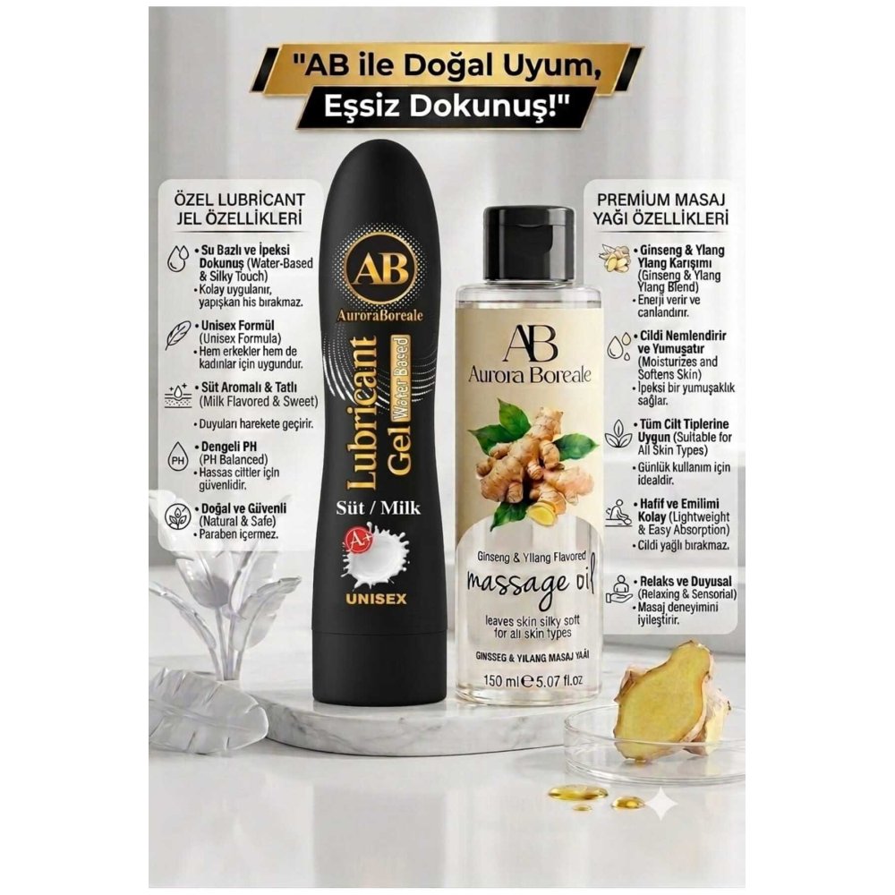 125 ML Premium Süt Aromalı Kayganlaştırıcı Lubricant Jel 150 ML Gingseng Kokulu Masaj Jeli 2 li Set