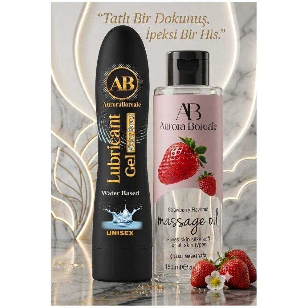 125 ML Sade Su Bazlı Kayganlaştırıcı Jel Çilek Kokulu 150 ML Masaj Yağı 2 li Paket