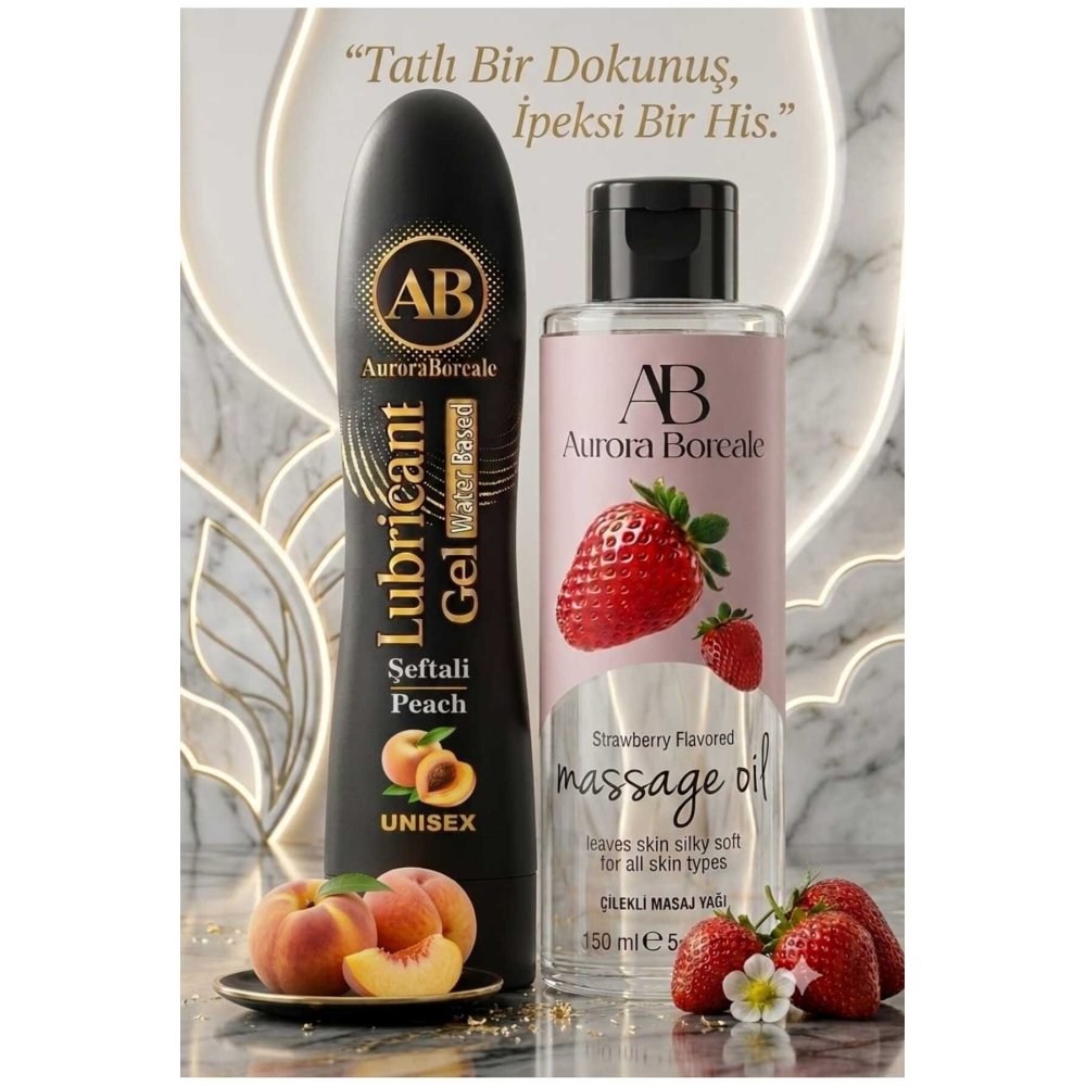 125 ML Şeftali Aromalı Kayganlaştırıcı Jel Çilek Kokulu 150 ML Masaj Yağı 2 li Paket