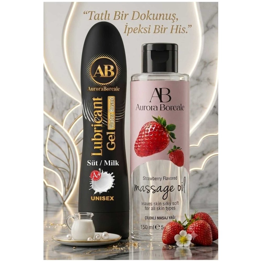 125 ML Süt Aromalı Kayganlaştırıcı Jel Çilek Kokulu 150 ML Masaj Yağı 2 li Paket