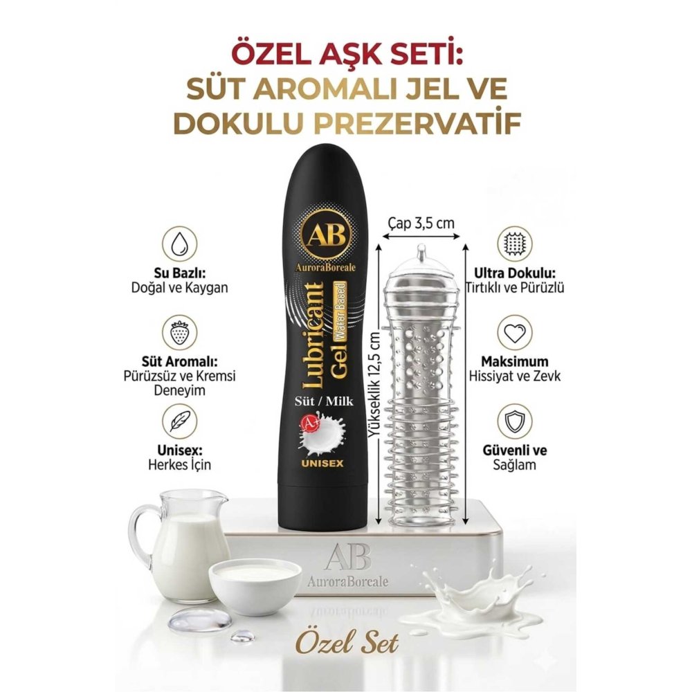 125 ML Süt Aromalı Kayganlaştırıcı Jel Şeffaf Tırtıklı Prezervatif 2 li Özel Paket