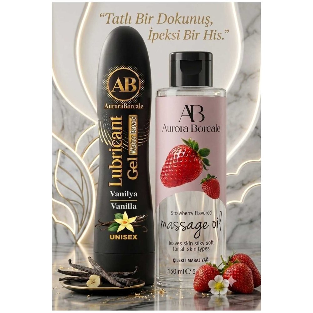 125 ML Vanilya Aromalı Kayganlaştırıcı Jel Çilek Kokulu 150 ML Masaj Yağı 2 li Paket