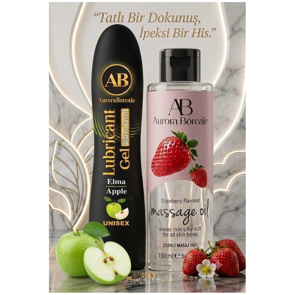 125 ML Yeşil Elma Aromalı Kayganlaştırıcı Jel Çilek Kokulu 150 ML Masaj Yağı 2 li Paket