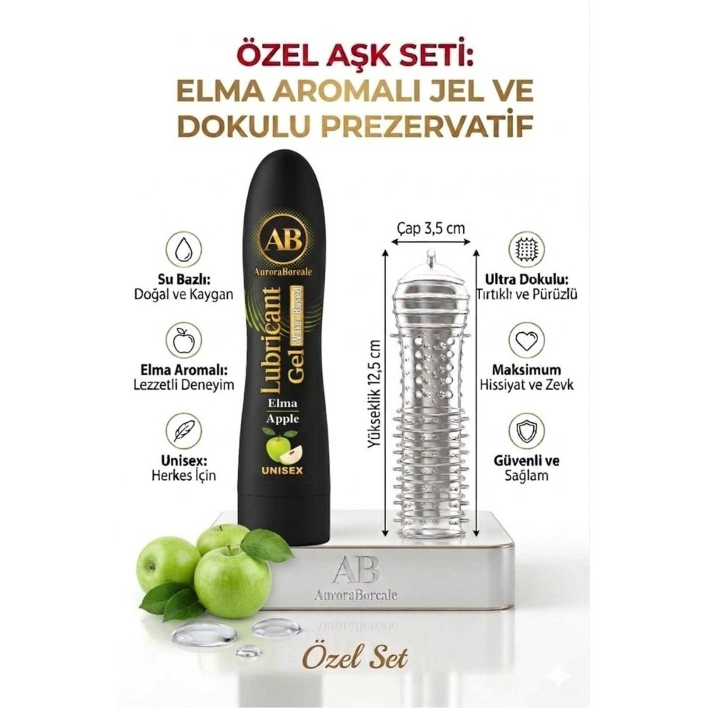 125 ML Yeşil Elmalı Kayganlaştırıcı Jel Şeffaf Tırtıklı Prezervatif 2 li Özel Paket