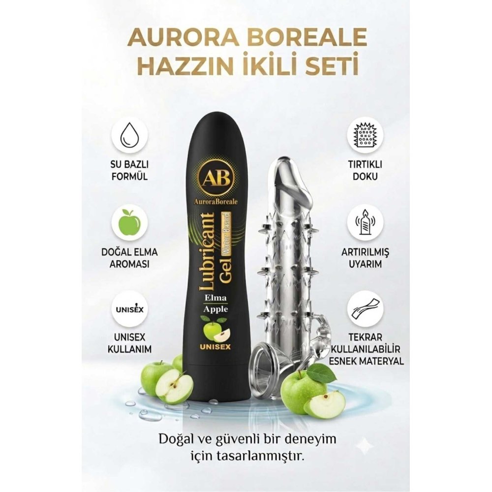 125 ML Yeşil Elmalı Kayganlaştırıcı Tırtıklı Tekrar Kullanılabilir Prezervatif 2 li Avantaj Paketi