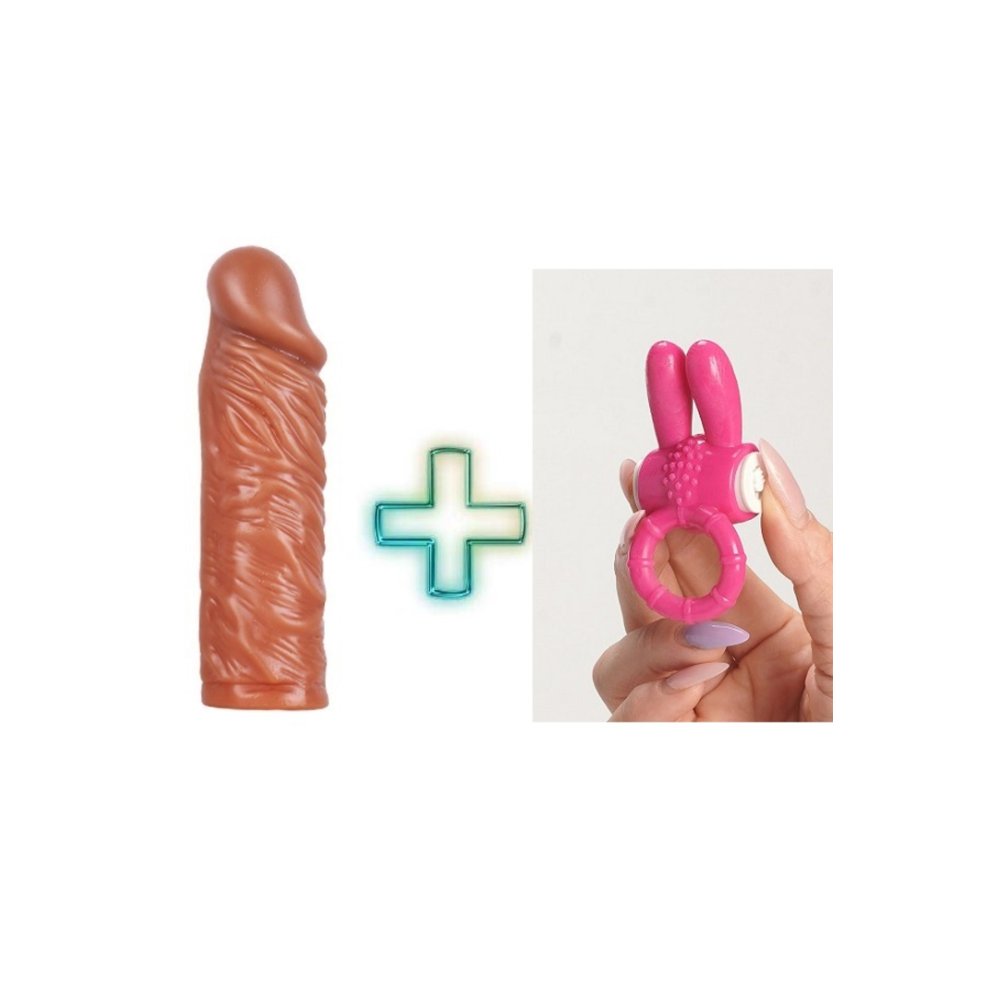 14 cm uzunlukta damarlı Kaliteli silikon penis kılıfı ve Pembe Penis Halkası