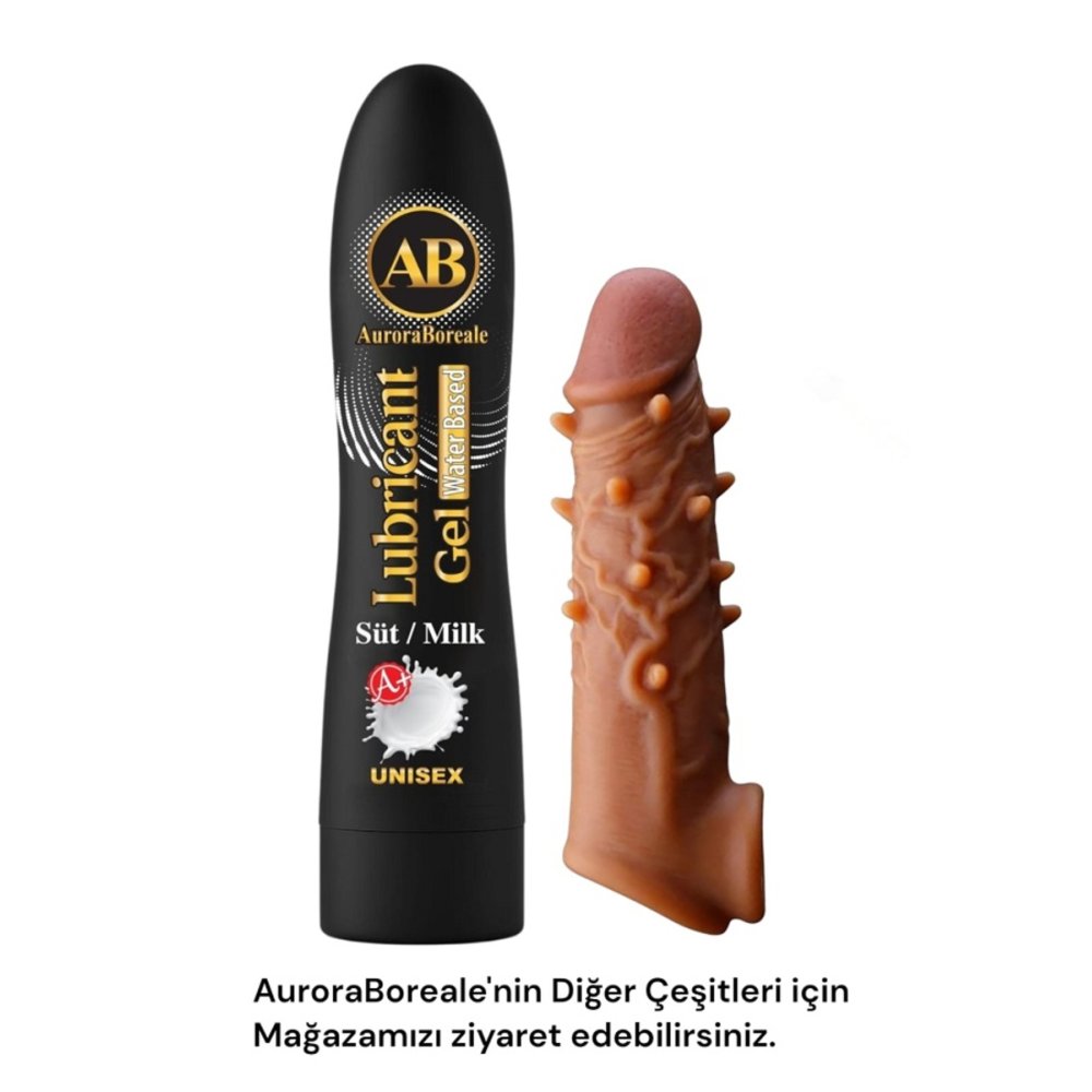 16 cm tırtıklı realistik penis kılıfı Büyük Boy A plus Süt Aromalı Kayganlaştırıcı Jel Seti