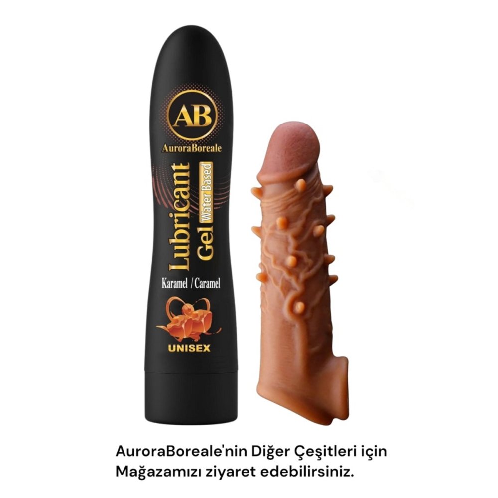 16 cm tırtıklı realistik penis kılıfı Büyük Boy Karamel Aromalı Kayganlaştırıcı Jel Seti