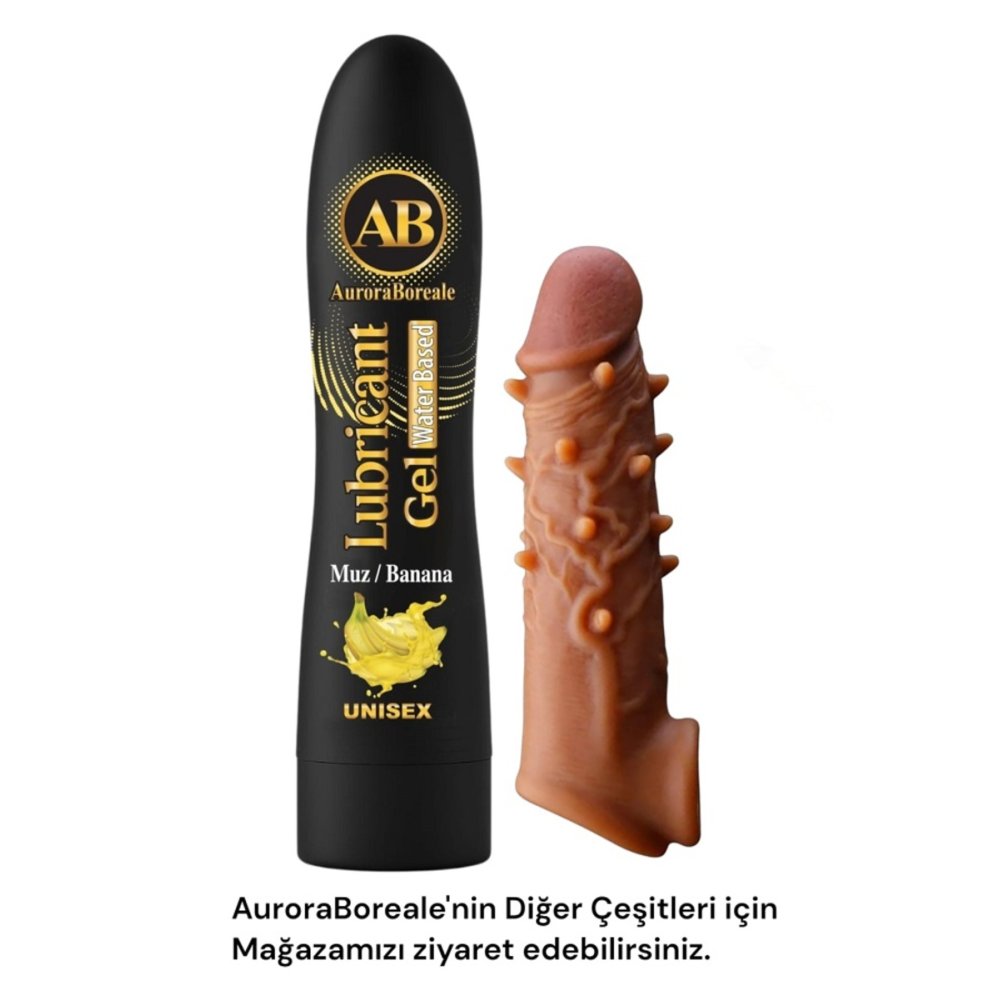 16 cm tırtıklı testis halkalı realistik penis kılıfı Büyük Boy Muz Aromalı Kayganlaştırıcı Jel Seti