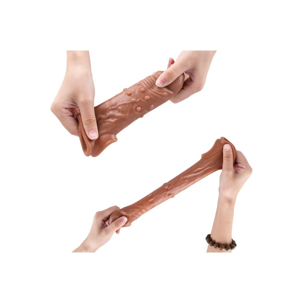 16 cm uzunluk tırtıklı testisden geçirmeli Kaliteli silikon penis kılıfı — görsel 6