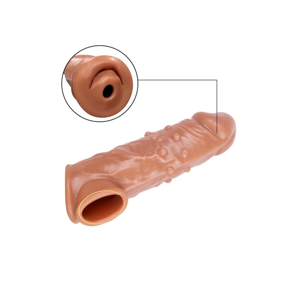 16 cm uzunluk tırtıklı testisden geçirmeli Kaliteli silikon penis kılıfı — görsel 8