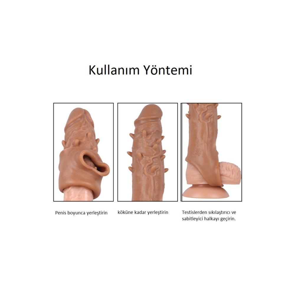 16 cm uzunlukta Testis halkalı Tırtıklı Realistik penis kılıfı ve 3 lü Penis Halkası — görsel 3