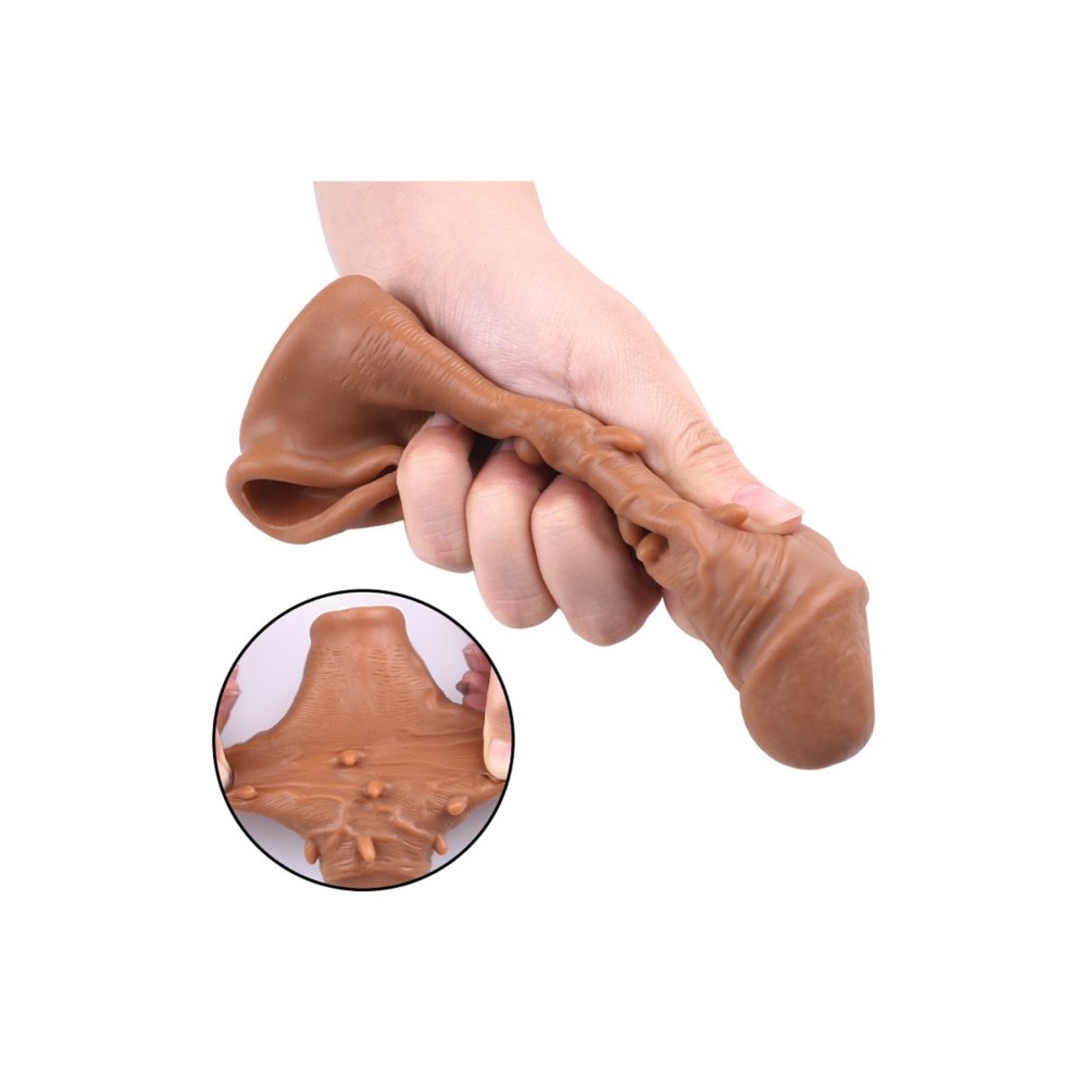 16 cm uzunlukta tırtıklı testis tutucu realistik penis kılıfı — görsel 7