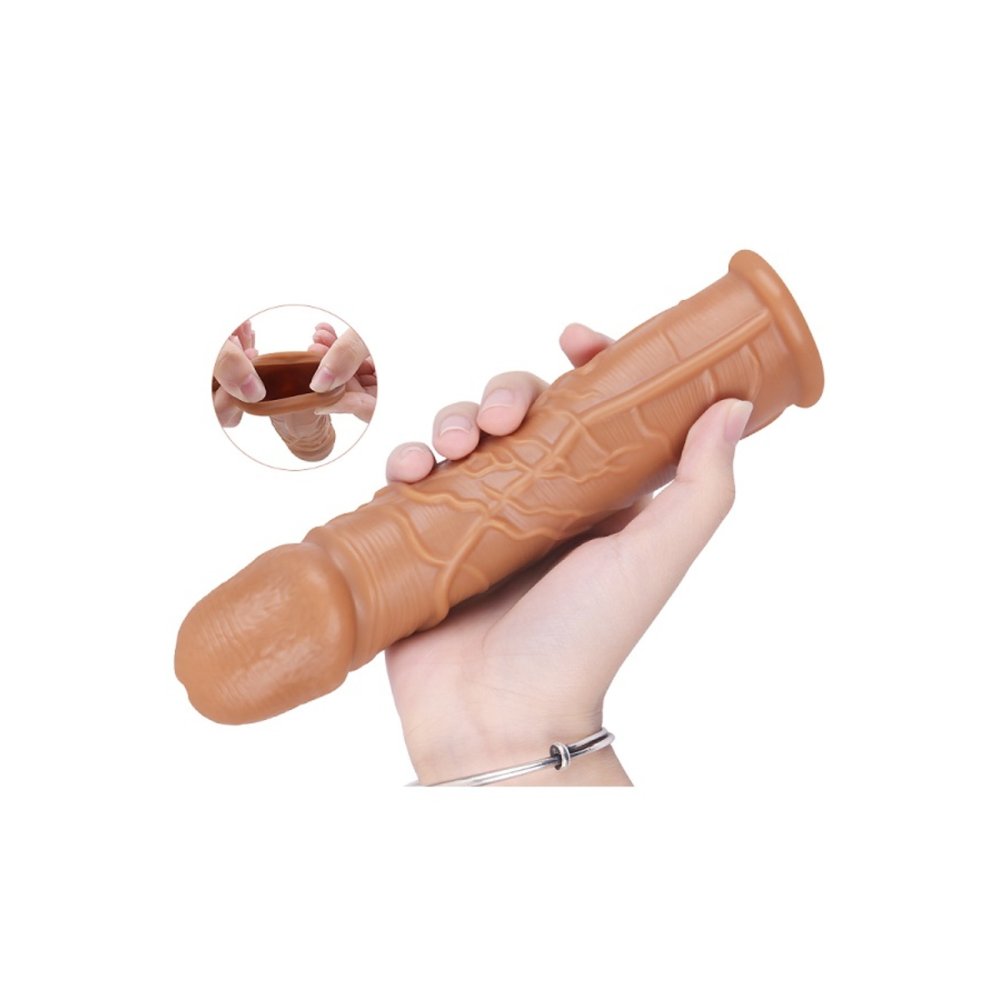 18 cm boyunda Damarlı Esnek silikon penis kılıfı ve 3 lü Penis Halkası — görsel 3
