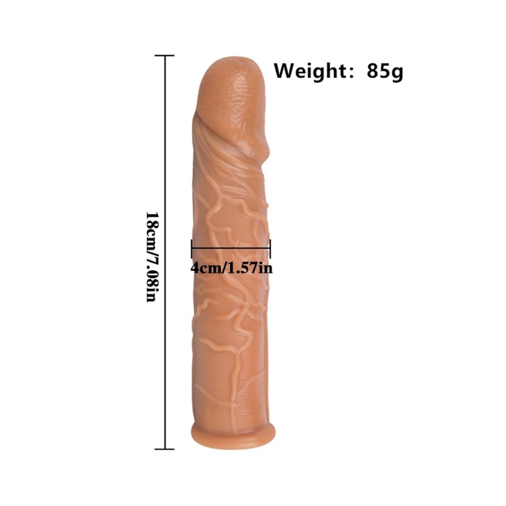 18 cm boyunda Damarlı Esnek silikon penis kılıfı ve 3 lü Penis Halkası — görsel 2