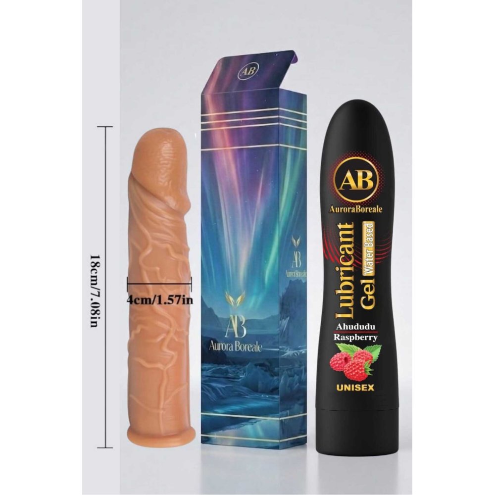 18 Cm Penis Kılıf Oyuncak Dildo Kılıfı Premium Ahududu Aromalı Kayganlaştırıcı Jel Set