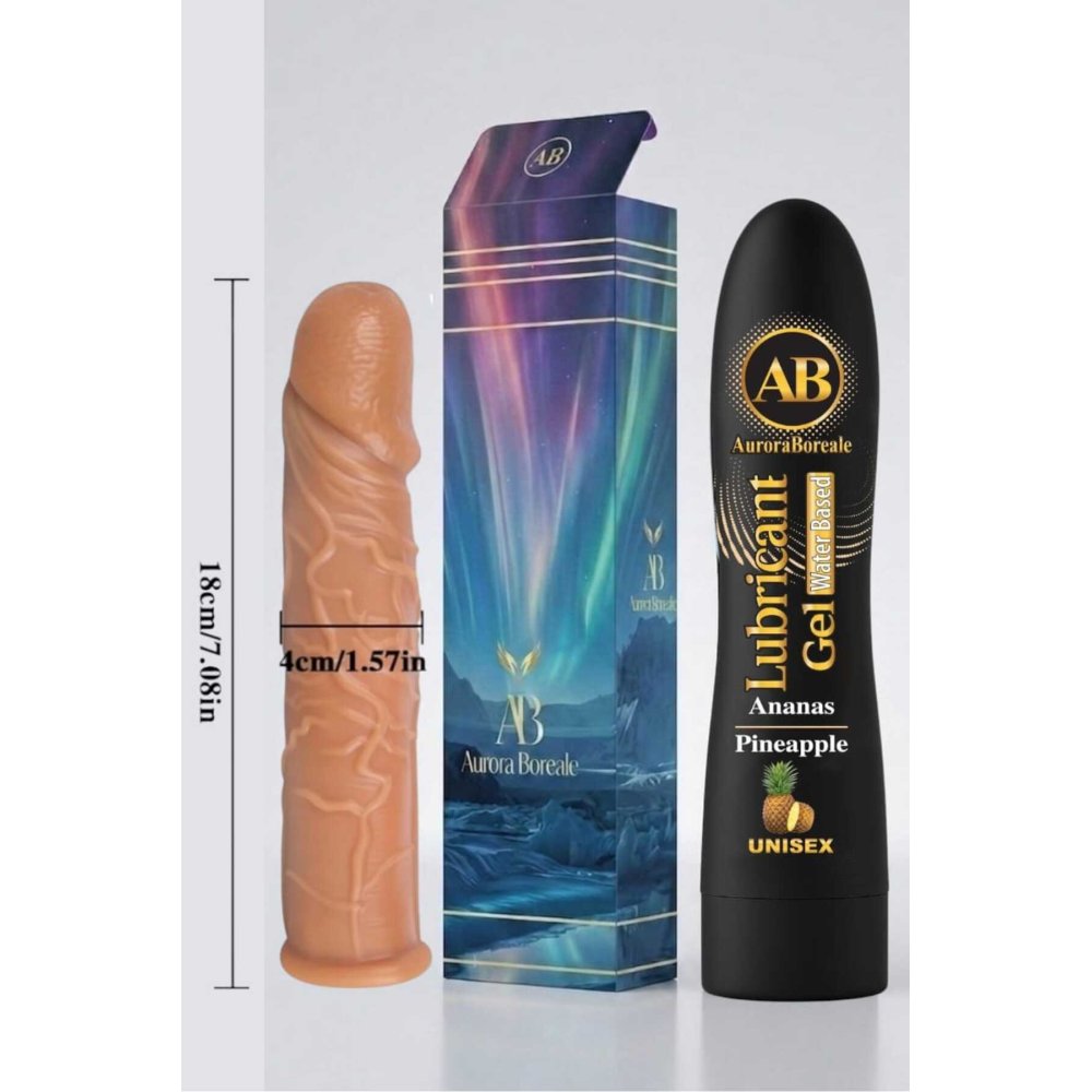 18 Cm Penis Kılıf Oyuncak Dildo Kılıfı Premium Ananaslı Kayganlaştırıcı Jel Set