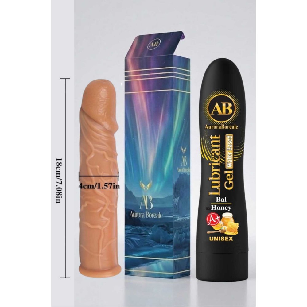 18 Cm Penis Kılıf Oyuncak Dildo Kılıfı Premium Ballı Kayganlaştırıcı Jel Set