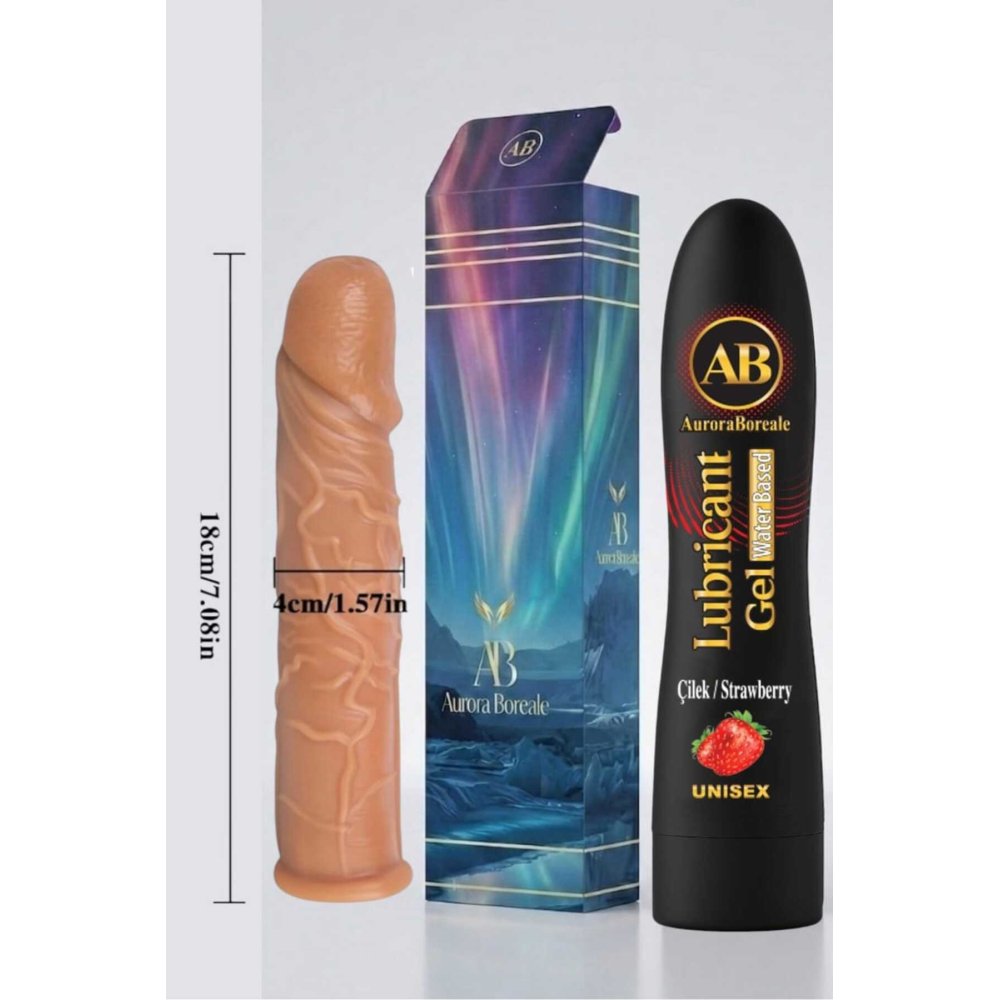 18 Cm Penis Kılıf Oyuncak Dildo Kılıfı Premium Çilekli Kayganlaştırıcı Jel Set