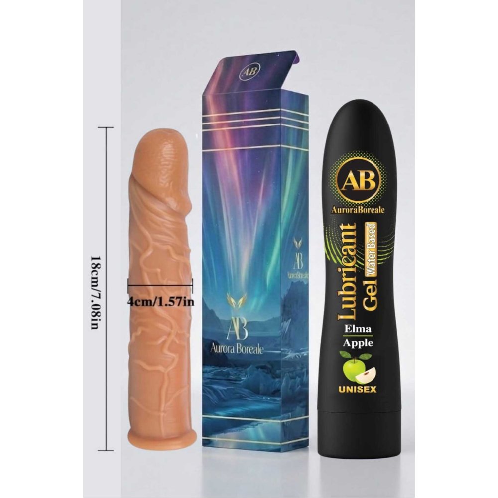 18 Cm Penis Kılıf Oyuncak Dildo Kılıfı Premium Elmalı Kayganlaştırıcı Jel Set