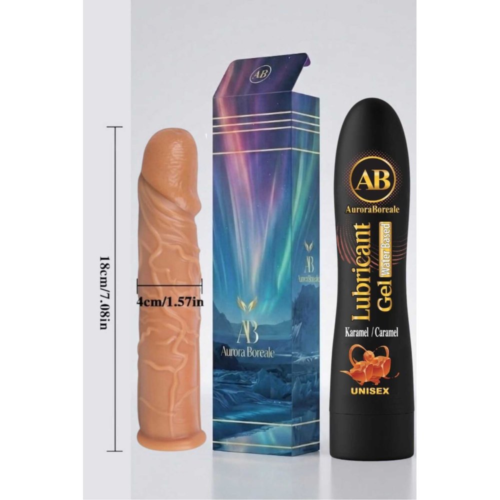 18 Cm Penis Kılıf Oyuncak Dildo Kılıfı Premium Karamelli Kayganlaştırıcı Jel Set