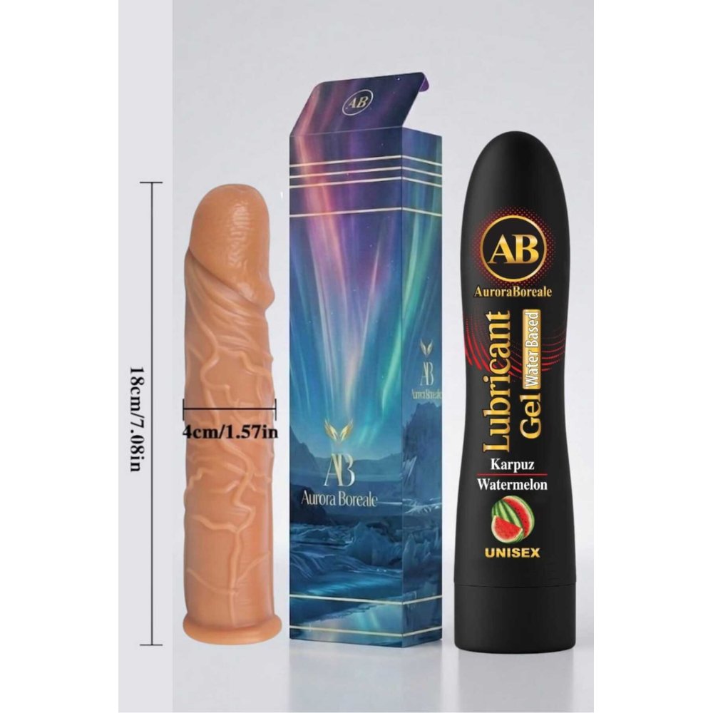 18 Cm Penis Kılıf Oyuncak Dildo Kılıfı Premium Karpuzlu Kayganlaştırıcı Jel Set